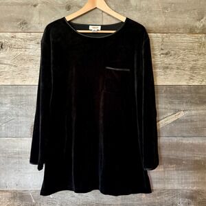 Talbots Intimates Velvet Long Sleeve Tunic Top S Black Satin Trim Luxury Comfort